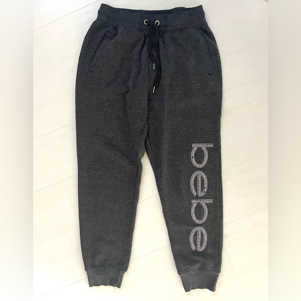BEBE SPORT Rhinestud Logo Jogger with Drawstring and Pockets Gray, Women’s M